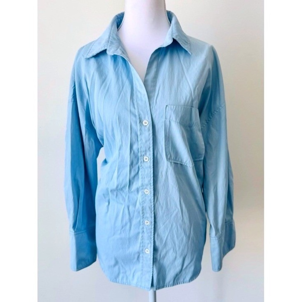 Oversized Button-Down Shirt Sky Blue Commense Sz S